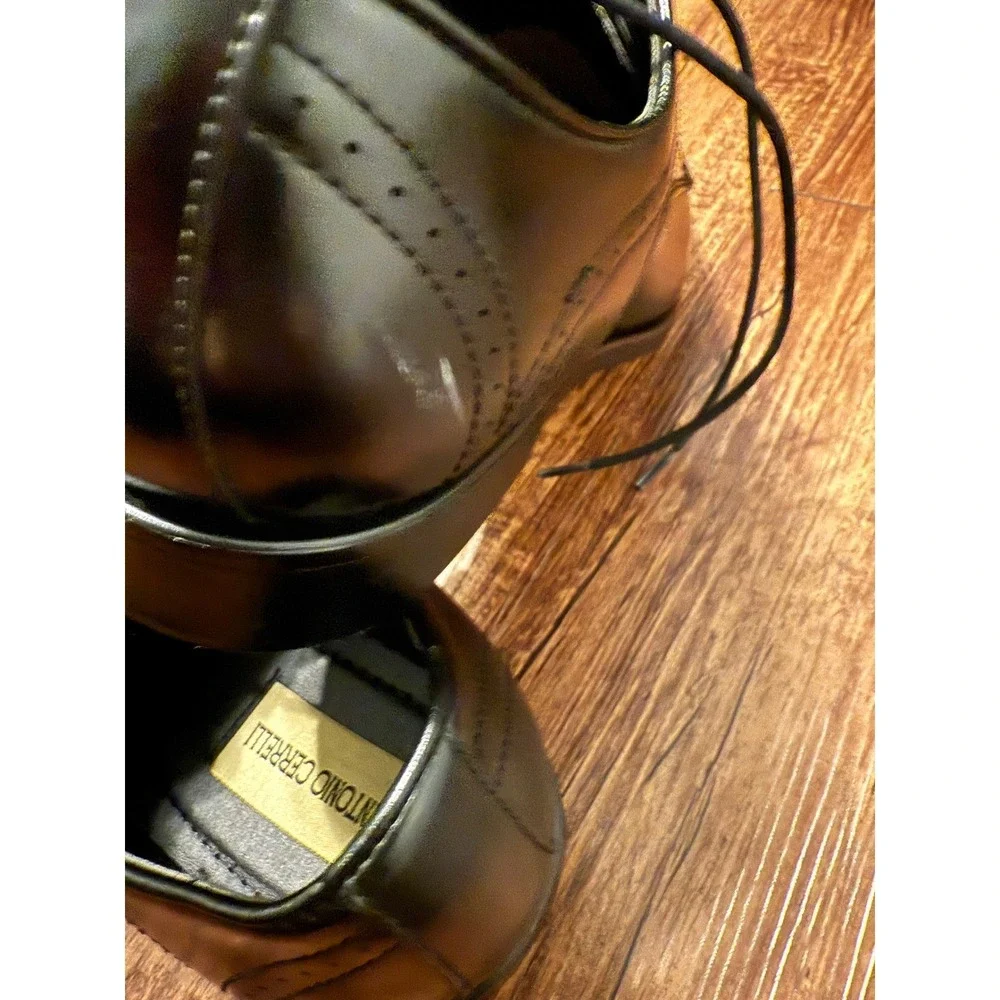 Antonio Cerrelli Mens Black Cap Toe Oxford Dress Shoes Lace Up Leather Sz 10.5‎